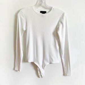 House of Harlow 1960 Revolve Bodysuit White Ribbed Long Sleeve Crew Neck Size S